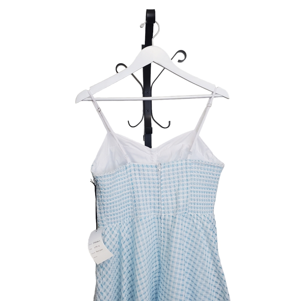 Unique Vintage Light Blue Gingham Midi Dress - Picture 6 of 7